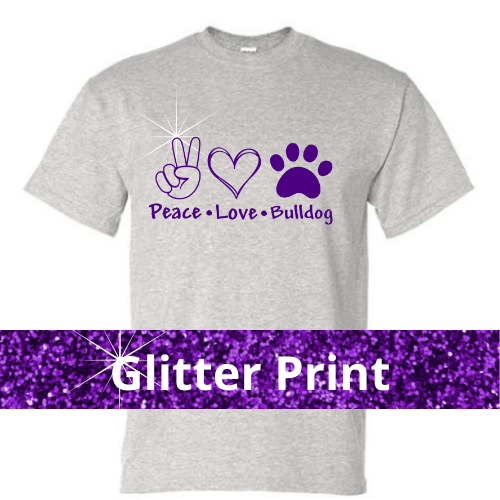 Love Peace Bulldog Paw Shirt Glitter